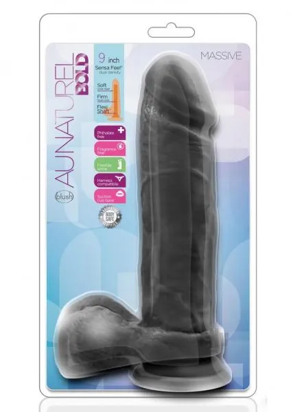 Blush Dildos Au Naturel Bold Massive 9 Inches Dildo Black Blush Dildos Au Naturel Bold Massive 9 Inches Dildo Black