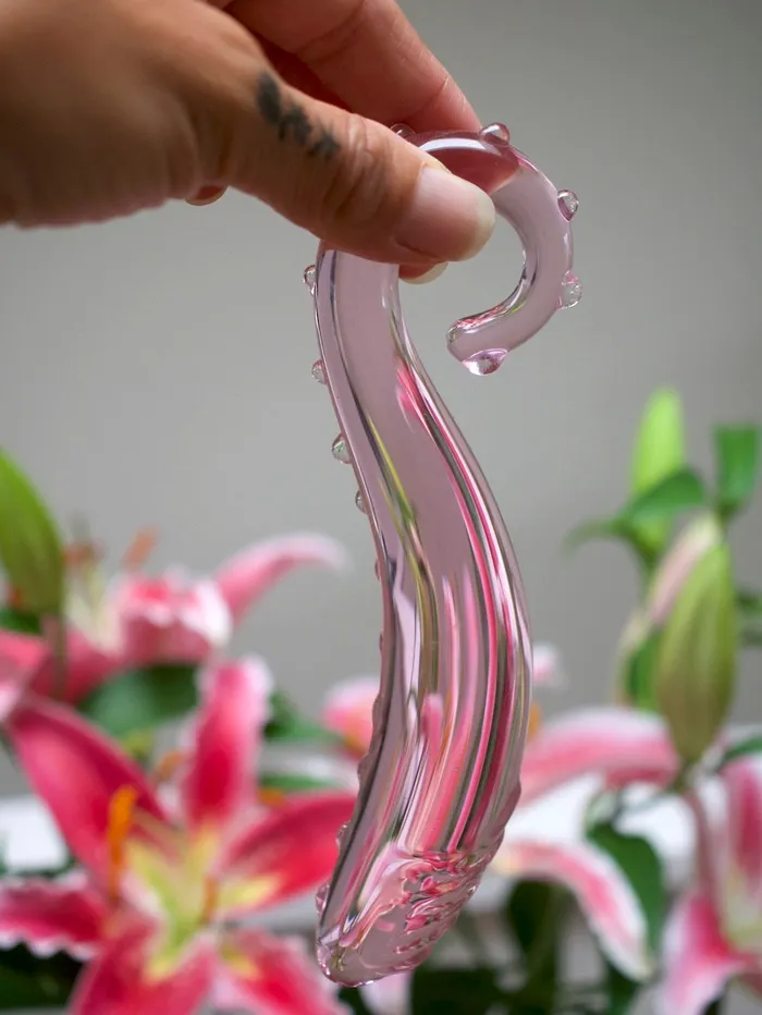 thearterotic Dildos THE PINK NYMPH Pink Glass curved G spot dildo